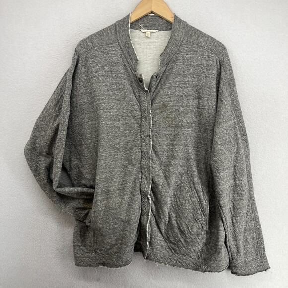 Eileen Fisher Jackets & Blazers - EILEEN FISHER Jacket XL Cotton Jersey Shirt Raw Hems Full Zip Snap Button Gray
